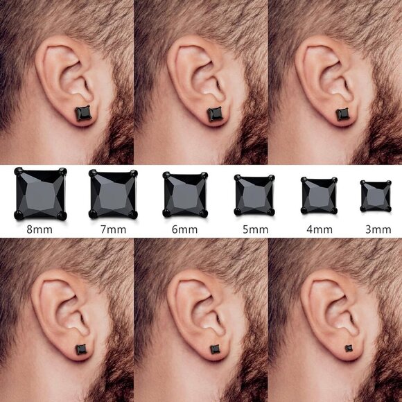 2 Pairs Hypoallergenic CZ Black Stud Earrings - Elegant 316L Steel Design - Picture 8 of 8